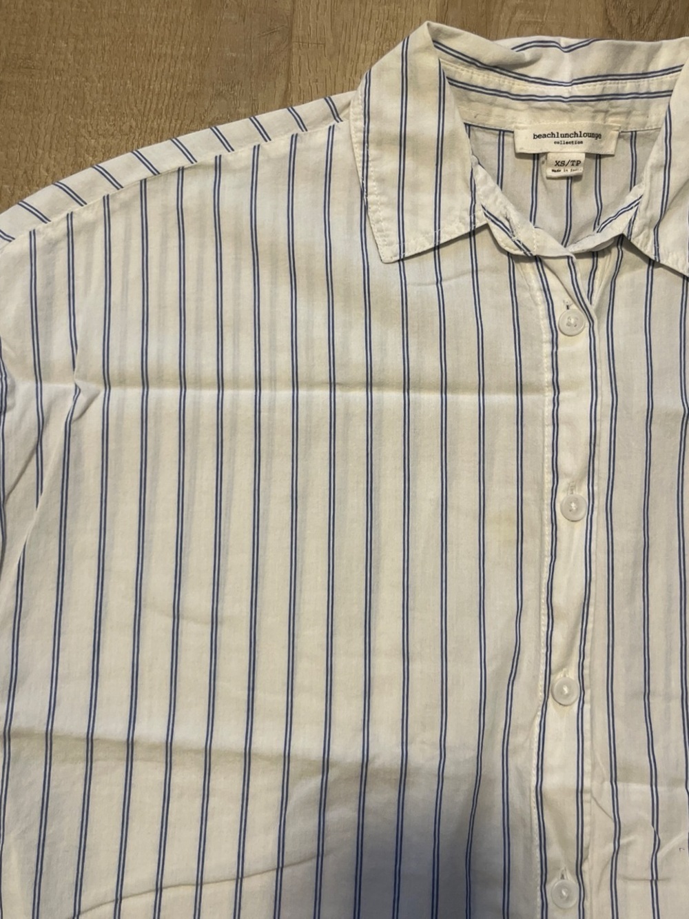 BeachLunchLounge White & Blue Stripe women’s Button-Up Shirt